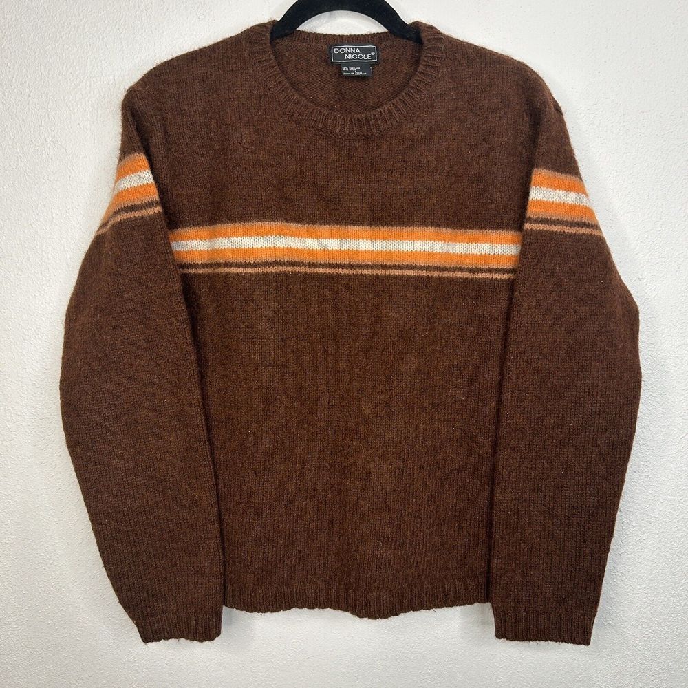 Vintage Donna Nicole Shetland Wool Sweater Womens Large 70s Inspired Brown